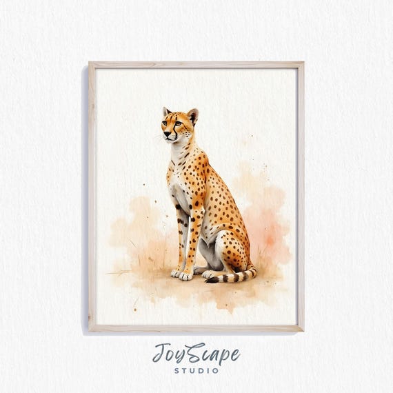 Cheetah Art Elegant Watercolor Animal Print Safari Wall Decor Wildlife Rustic Nursery 285