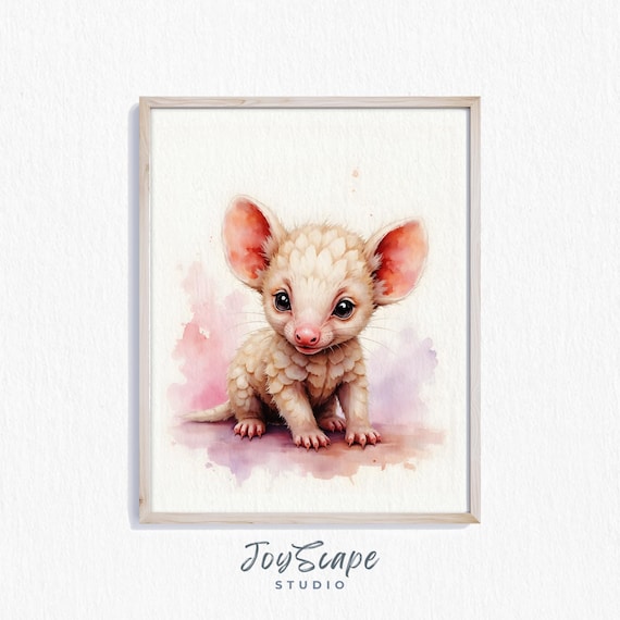 Baby Pangolin Pup Watercolor Nursery Wall Art Adorable Animal