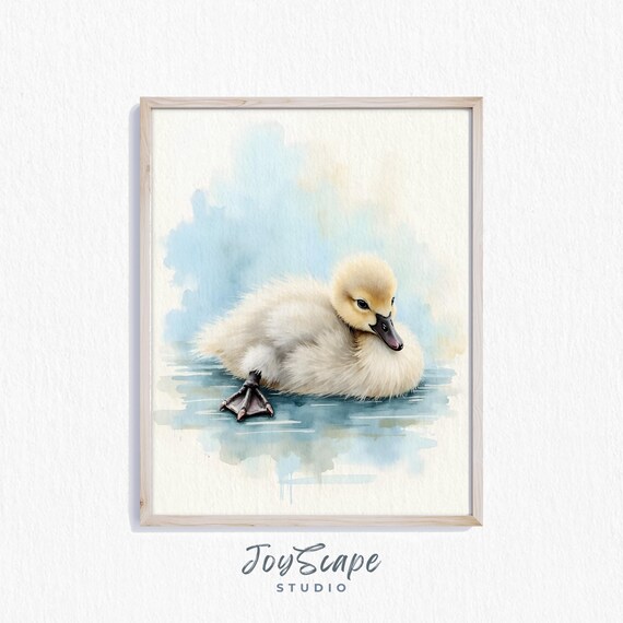 Baby Swan Cygnet Watercolor Cute Bird Soft Nursery Art Print