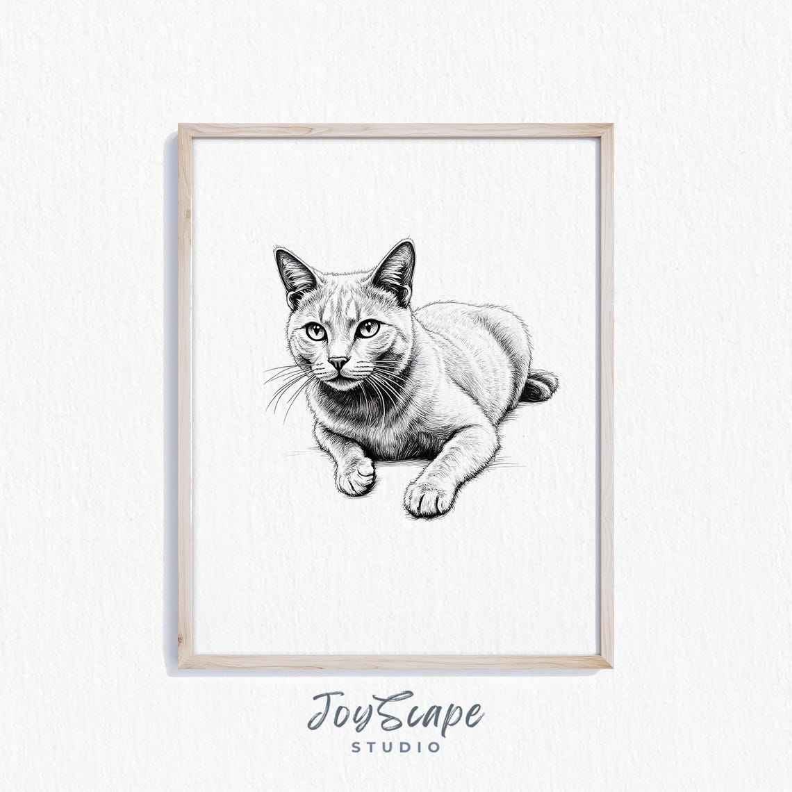 Silver Gray Cat Pencil Sketch Green Eyes Minimalist Feline Poster