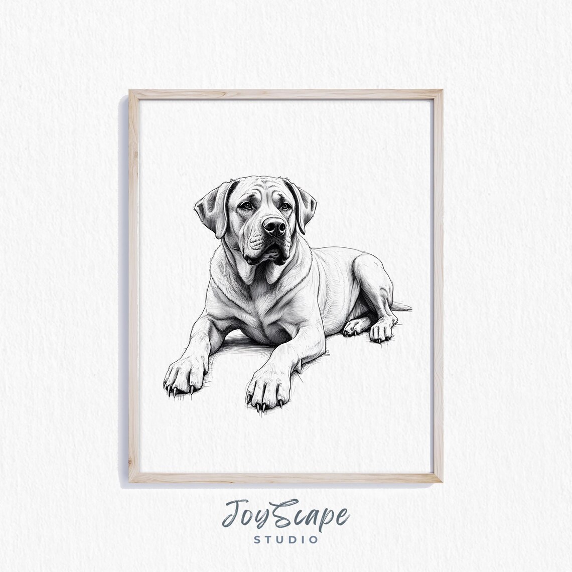 Mastiff Dog Lying Down Black And White Sketch Vintage Large Breed Poster