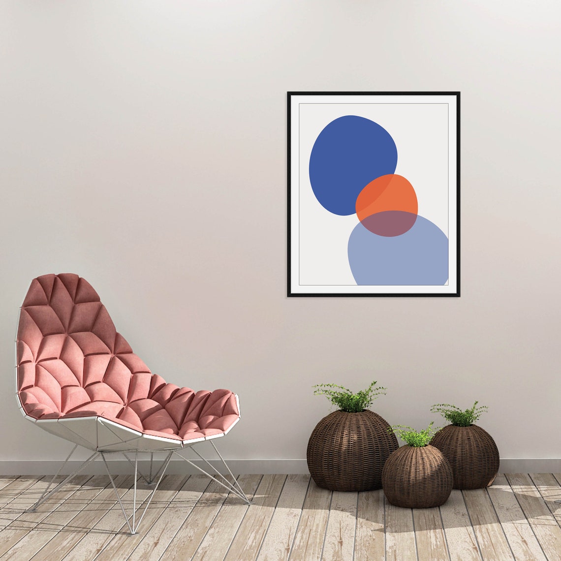 Blue Abstract Prints Blue Abstract Wall Art Abstract Art Blue Wall Decor Mid Century Modern Blue And Orange - Image 2
