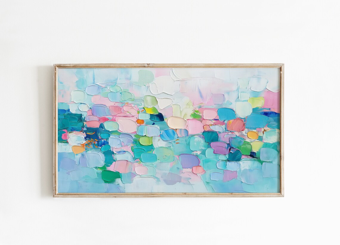 Colorful Impasto Abstract Painting Pink Blue Palette Knife Art Poster