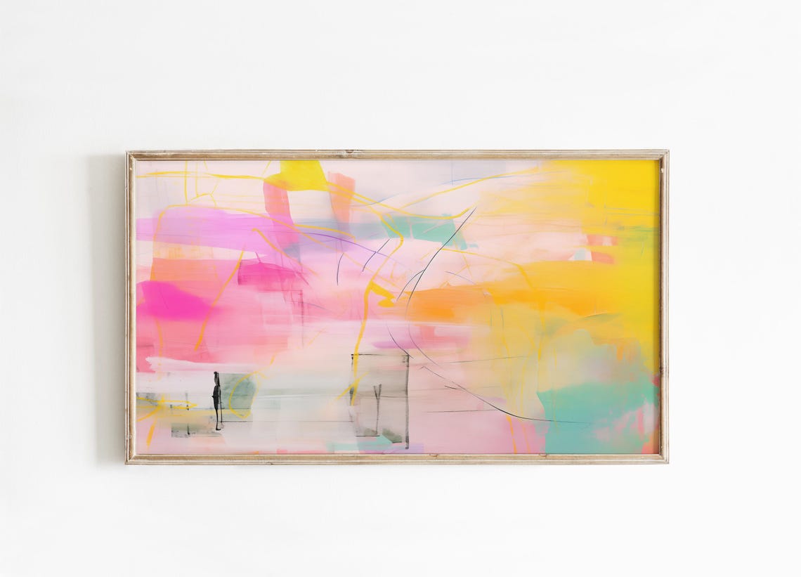 Bright Yellow Pink Teal Abstract Painting Modern Wall Decor Poster - Image 5