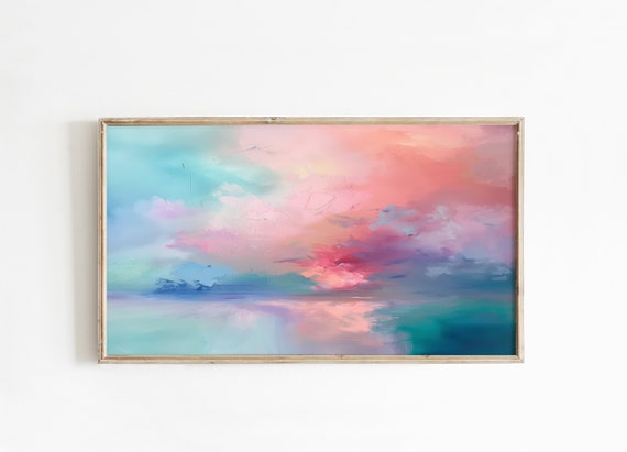 Abstract Frame Tv Art Art For Frame Tv Summer Abstract Oil Painting Pink Cloud Abstract Art 016