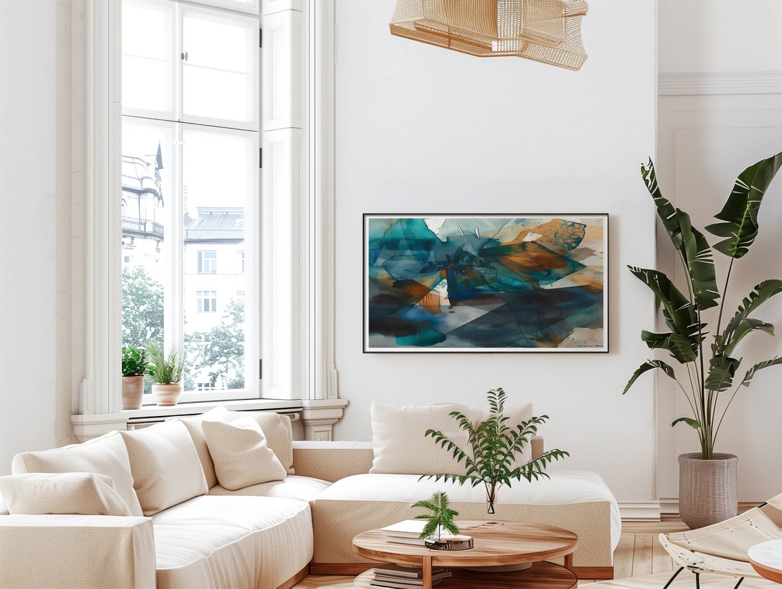 Copper Teal Geometric Abstract Oil Painting Modern Frame Art Print - Image 5