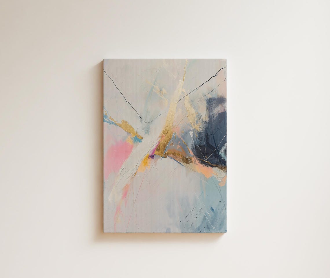 Minimalist Gold Navy Pink Lines Modern Abstract Canvas Wall Art