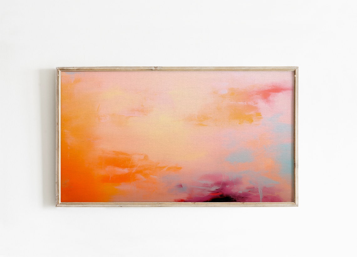 Peach Orange Sunset Wash Abstract Painting Soft Pink Glow Poster