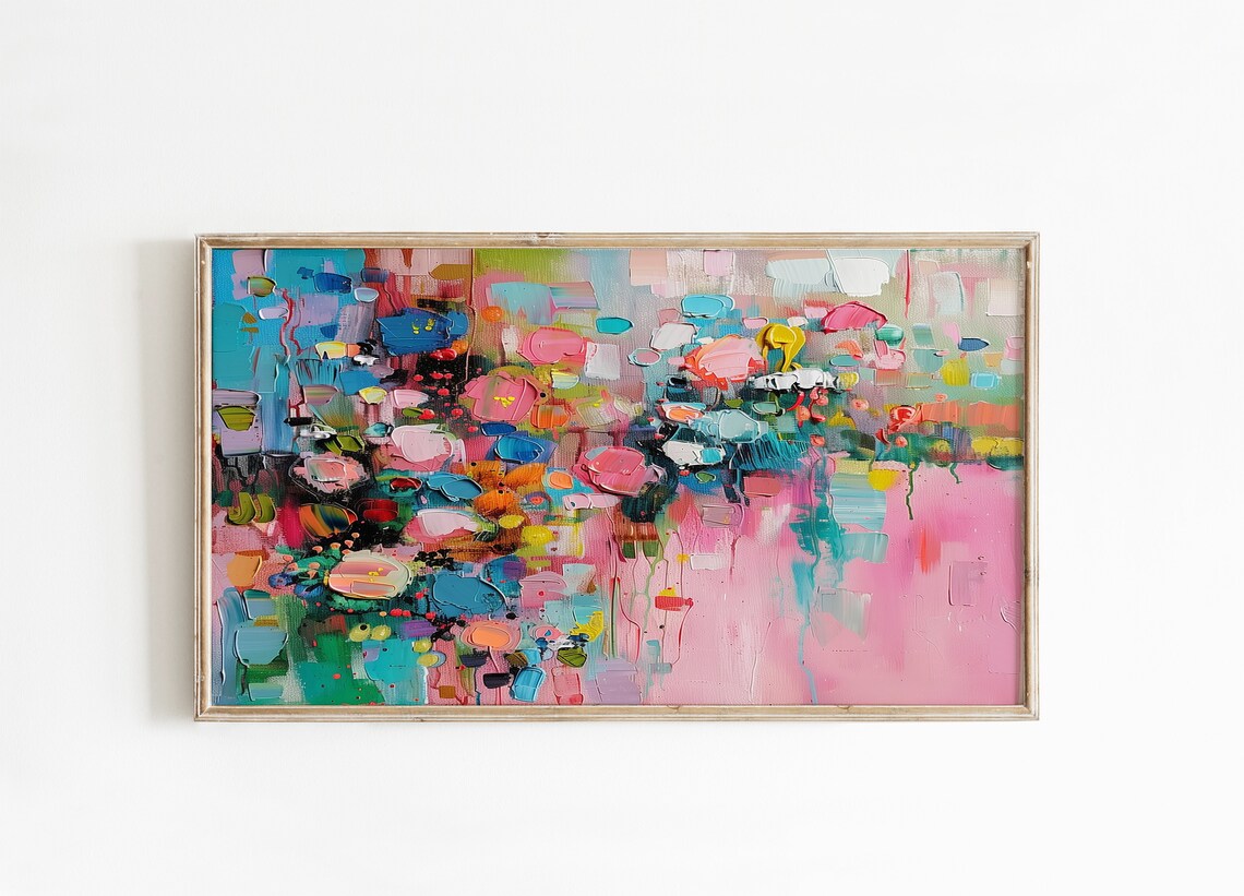 Colorful Floral Impasto Bloom Vibrant Abstract Oil Painting Wall Art