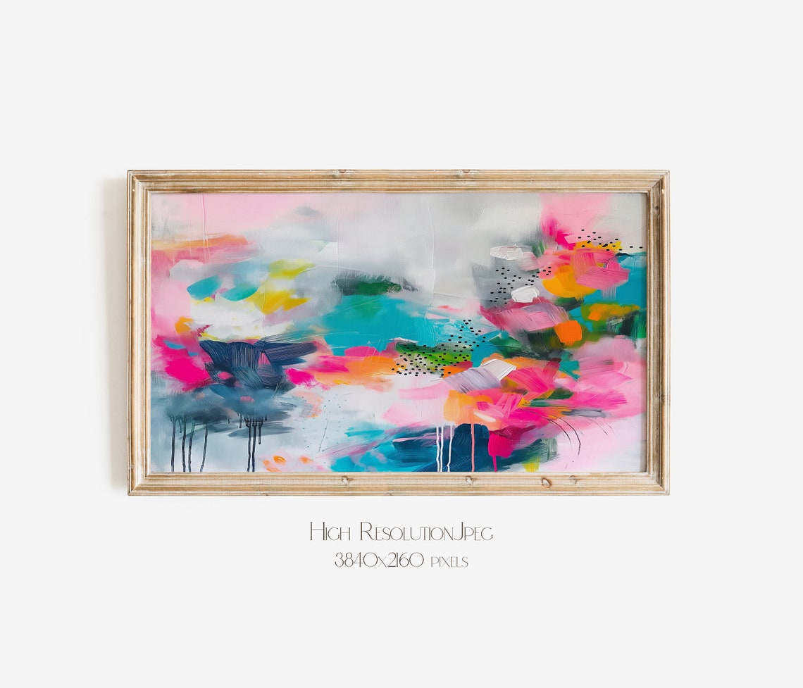 Bold Pink Teal Abstract Painting With Expressive Drips Wall Poster - Image 4