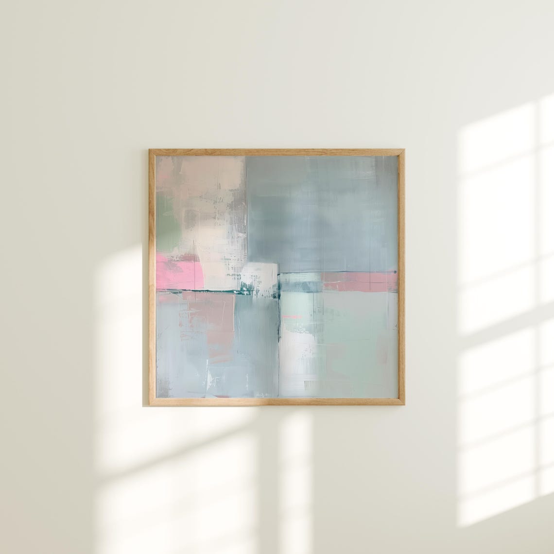 Muted Blue Grey Abstract Canvas With Blush Pink Accent Print - Image 5
