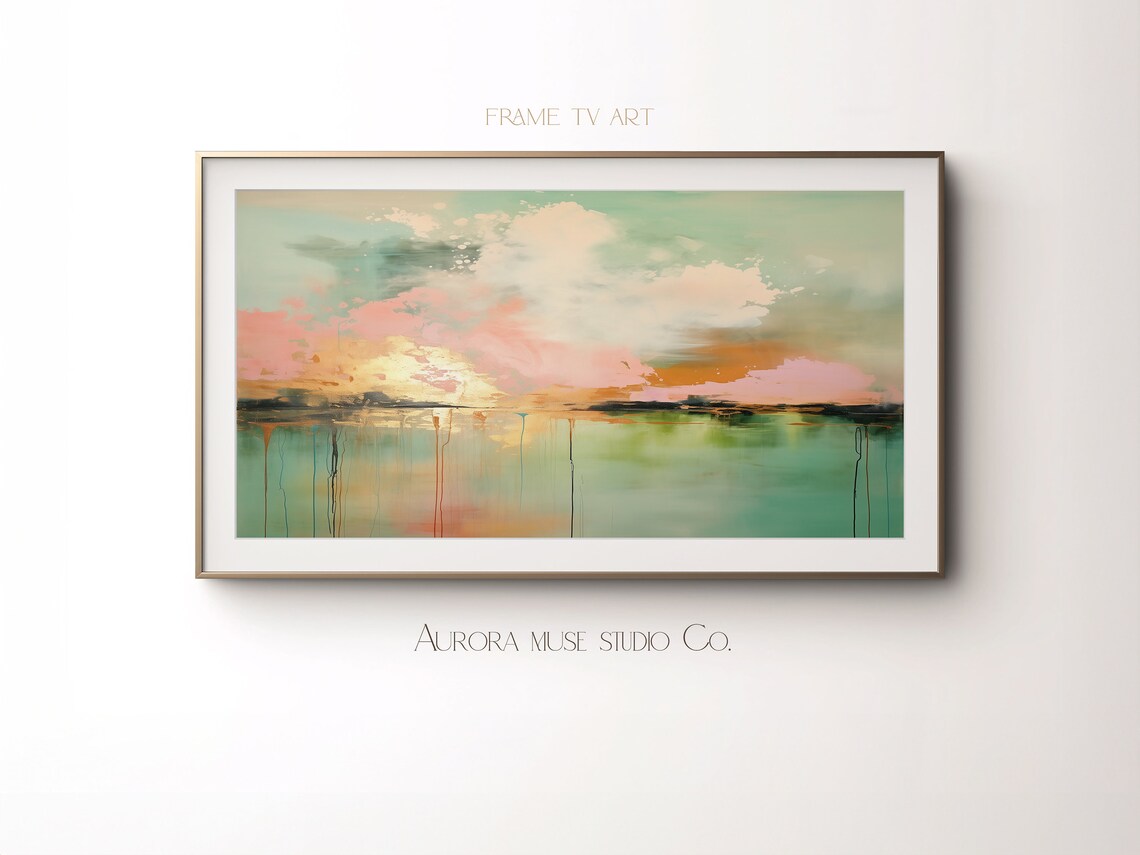 Pastel Green And Pink Abstract Summer Landscape Modern Wall Art - Image 4