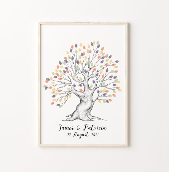 Wedding Sketch Fingerprint Tree Guest Book Wedding Thumbprint Tree Sketch Thumbprint Tree Family Fingerprint Tree