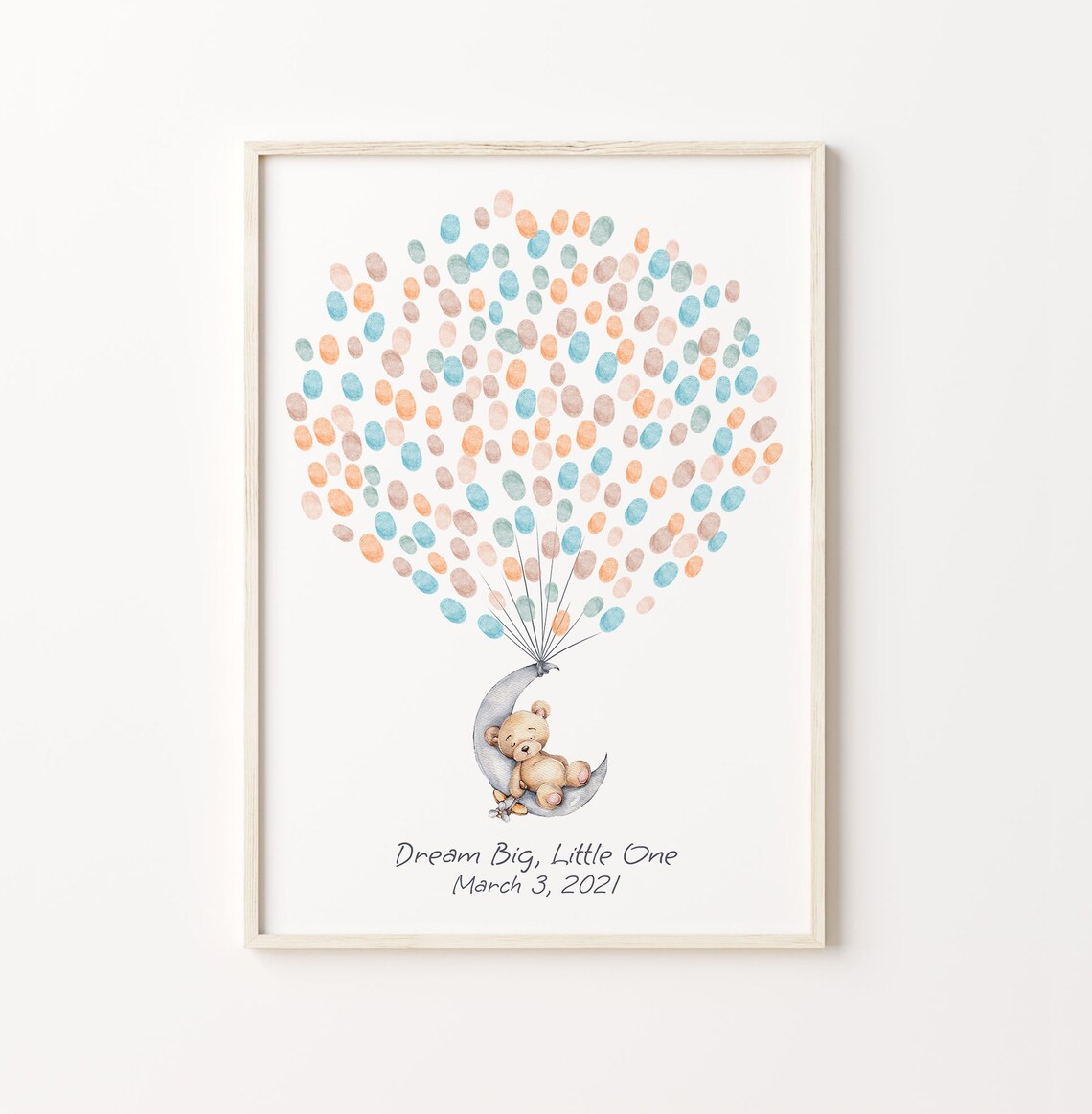 Baby Bear On The Moon, Watercolor Birthday Art Print