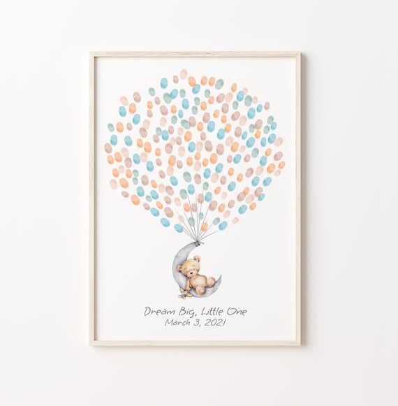 Baby Bear On The Moon, Watercolor Birthday Art Print