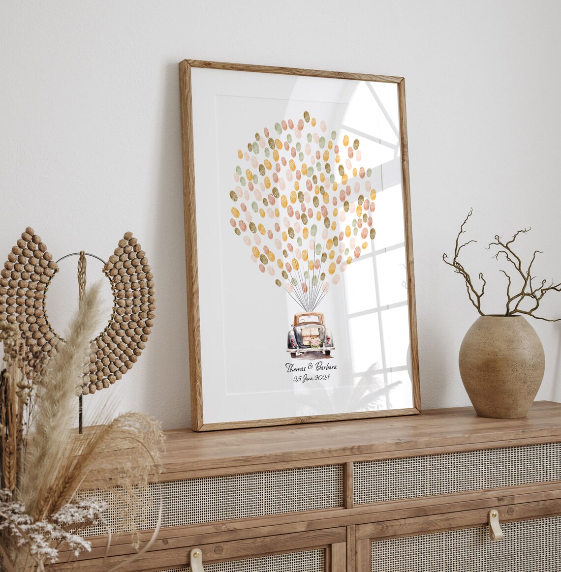 Vintage Car Balloon Signature Wedding Guest Book Keepsake Poster - Image 4
