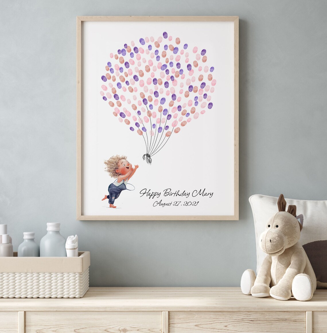 Baby Girl Catching Balloons Guest Book Birthday Fingerprint Balloon Baby Shower Guest Book New Born Thumbprint Tree - Image 4