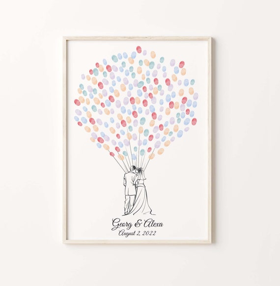 Wedding Fingerprint Guest Book, Couple Balloon Art Print