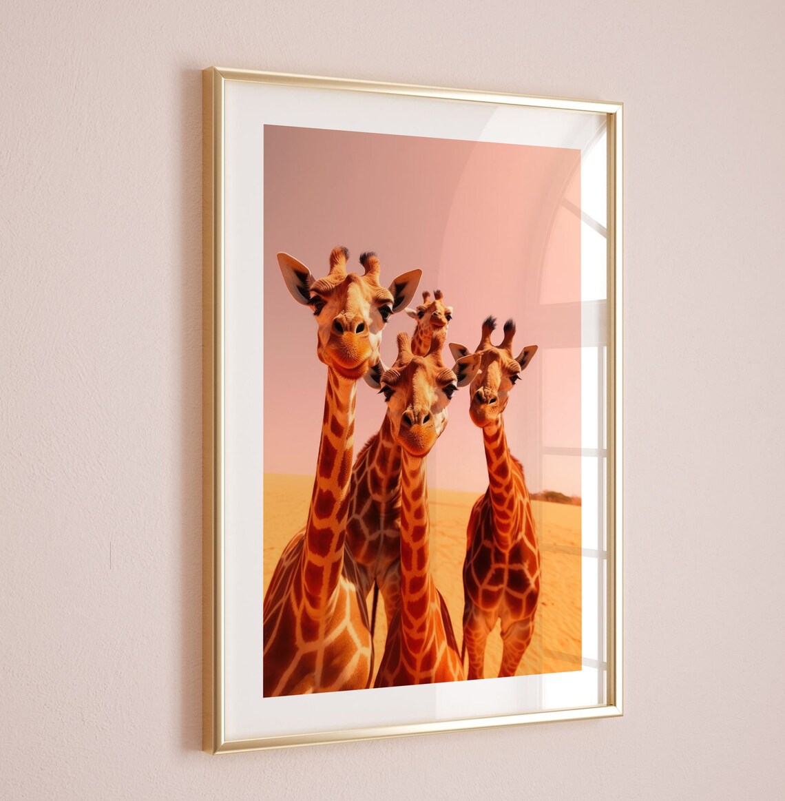 Four Cute Giraffes Desert Sunset Safari Wildlife Photography Poster - Image 4