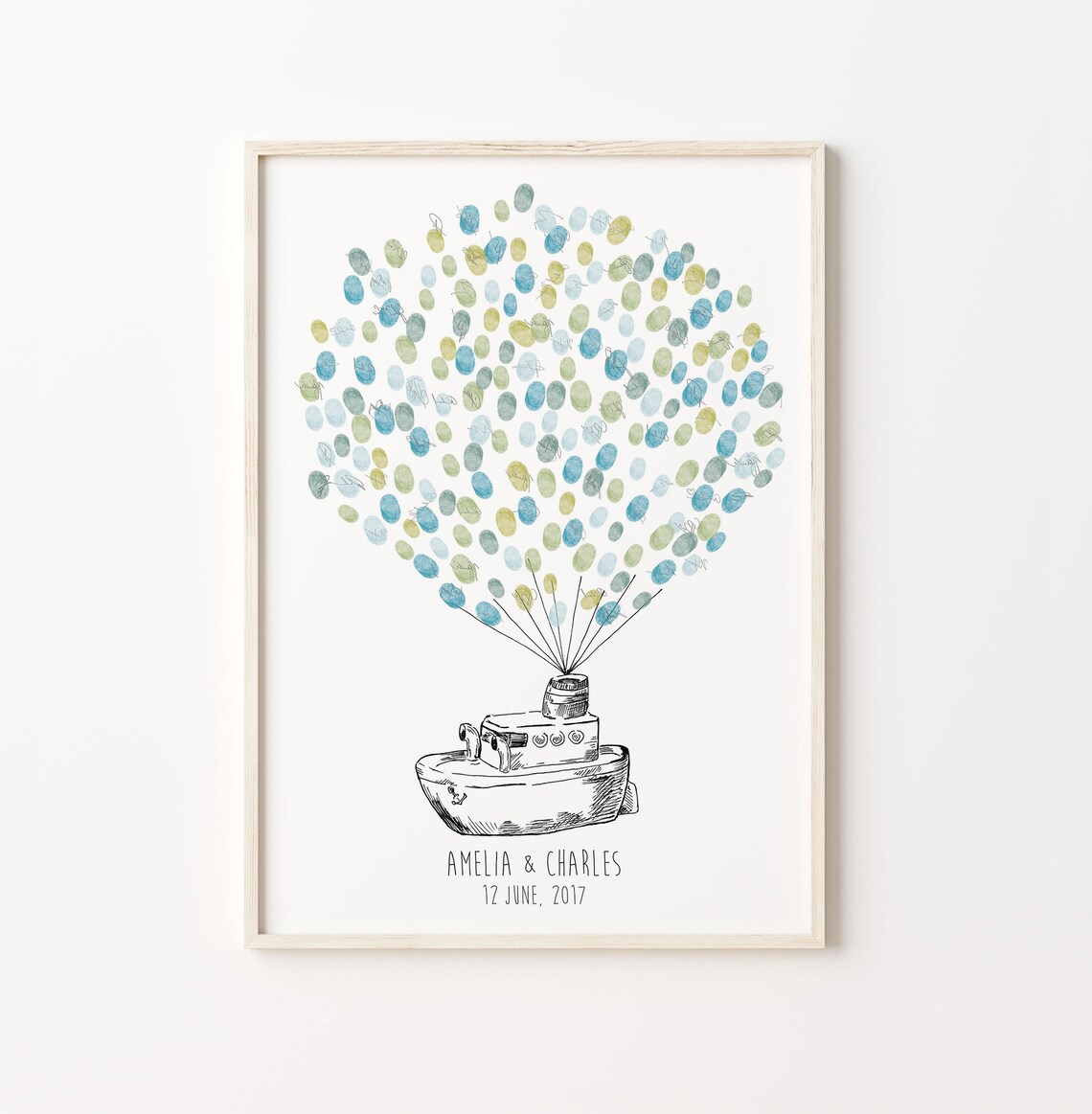 Whimsical Balloon Ship Wedding Guest Book Name Keepsake Poster