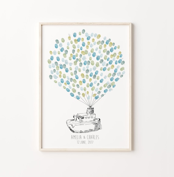 Whimsical Balloon Ship Wedding Guest Book Name Keepsake Poster
