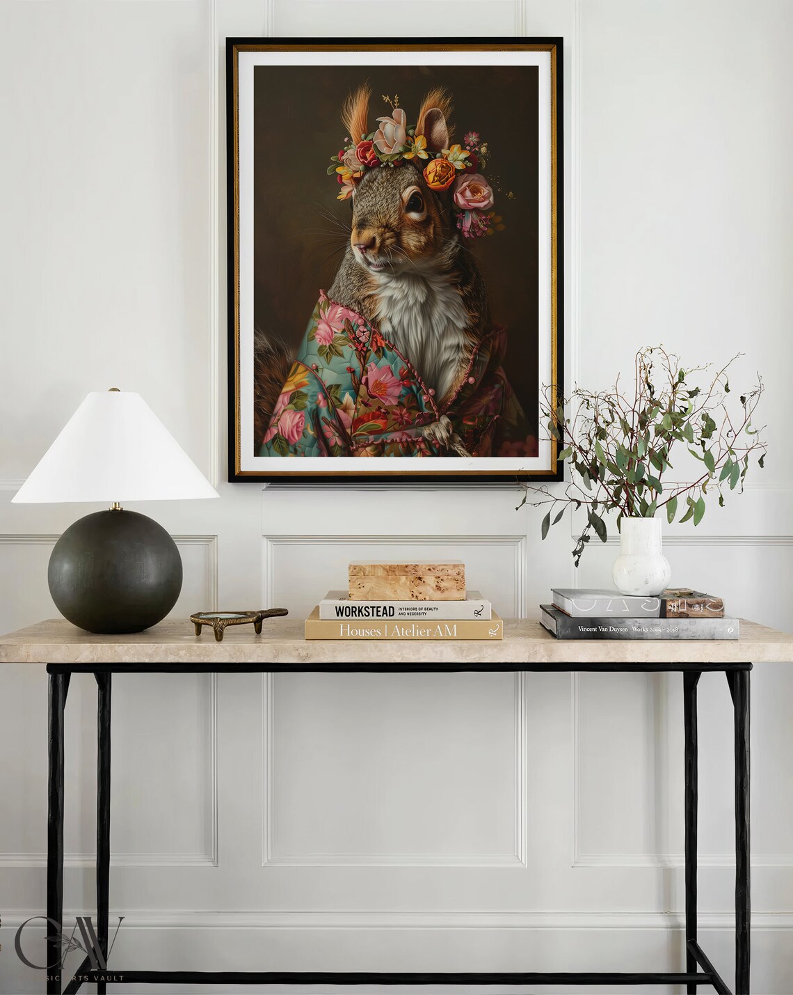 Squirrel Flower Crown Maximalist Floral Animal Portrait Wall Art - Image 4