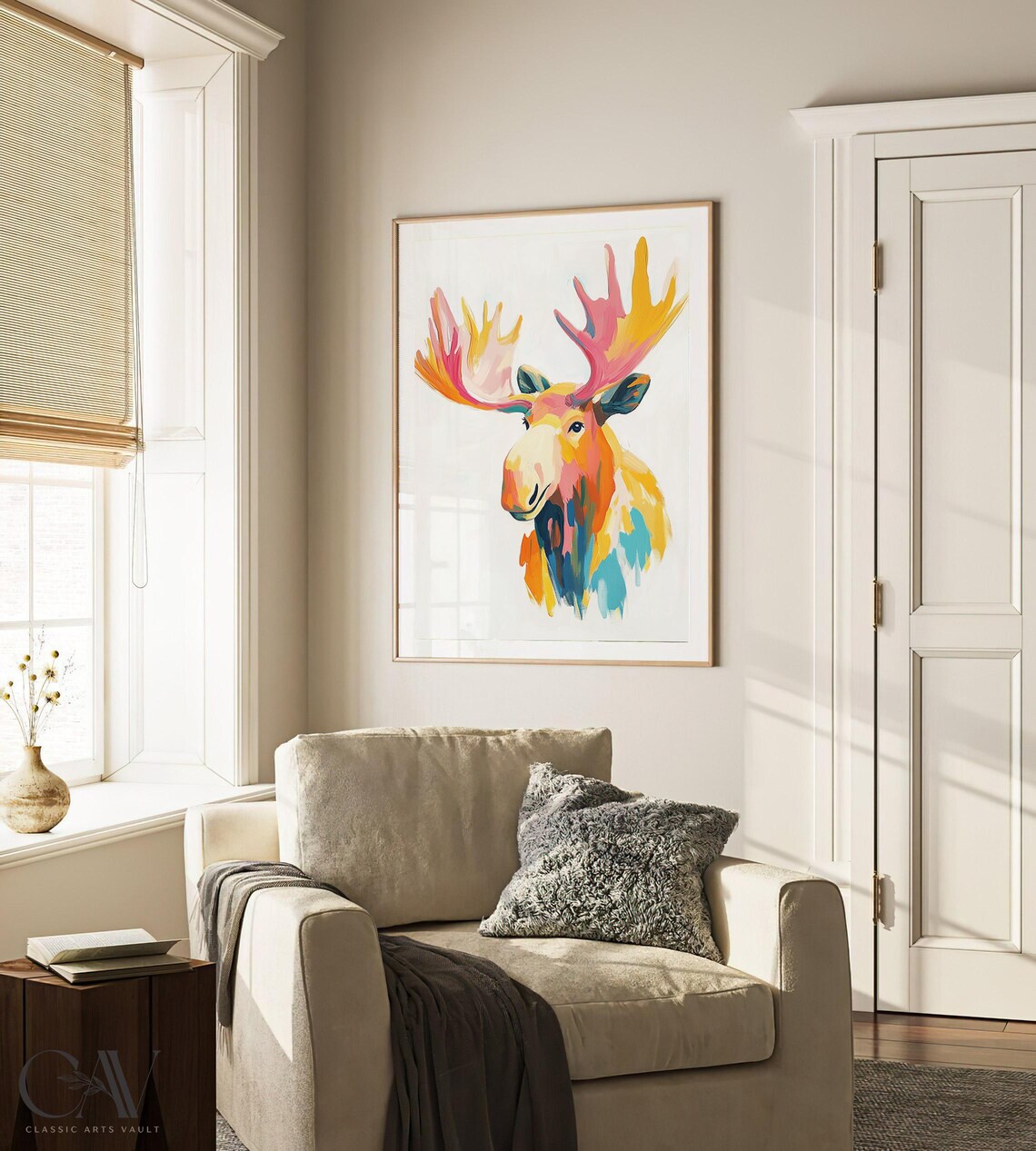 Colorful Abstract Moose Painting in Pink Orange and Teal Poster - Image 3