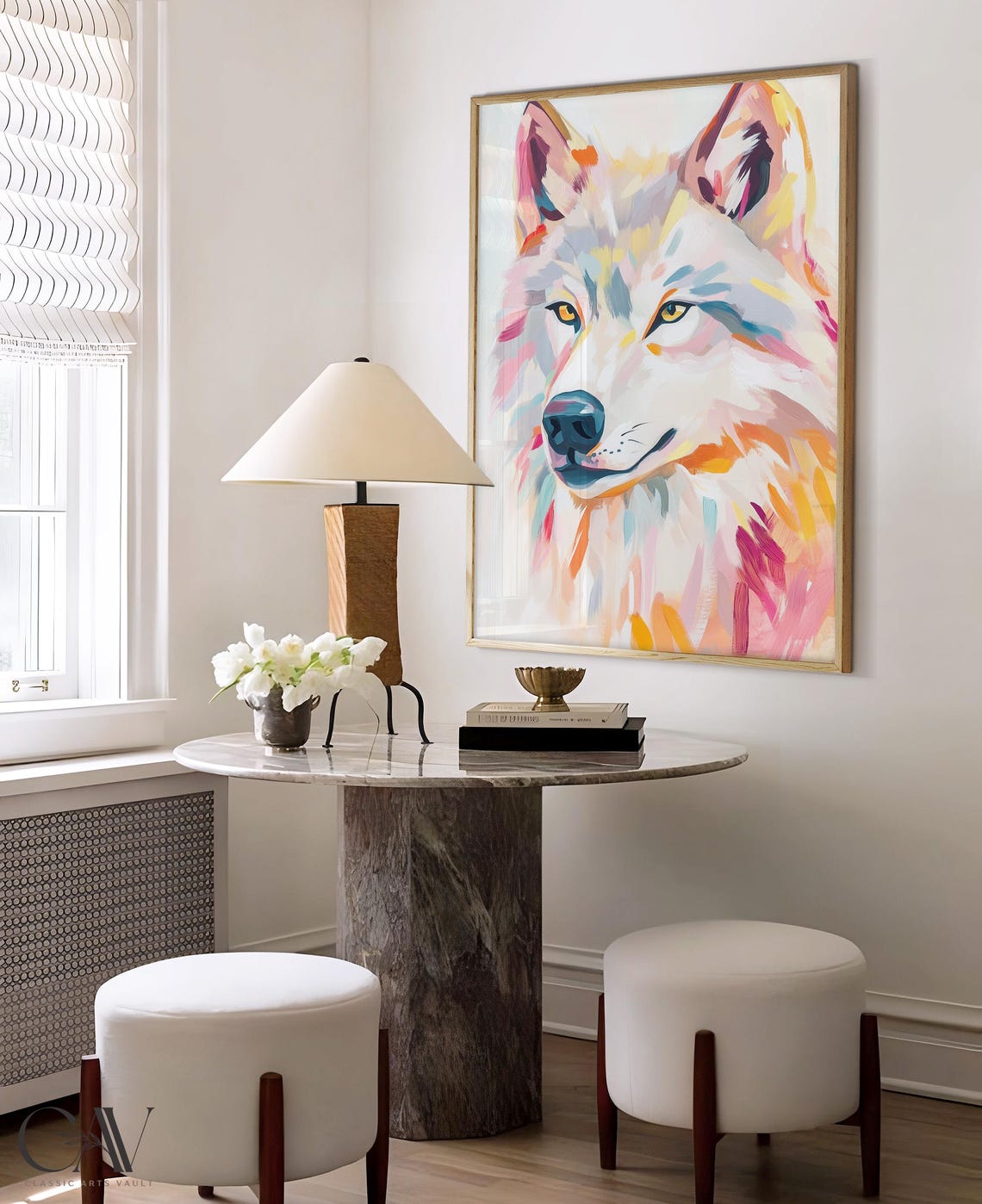 Pastel Rainbow Wolf Head Painting in Soft Colorful Strokes Poster - Image 3