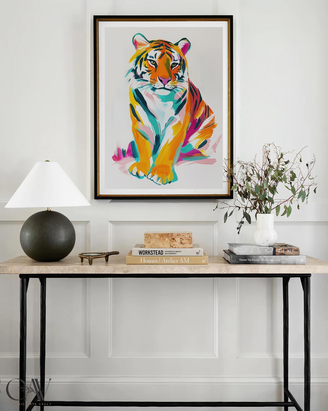 Colorful Abstract Tiger Sitting Painting in Bold Brushstrokes Poster - Image 2