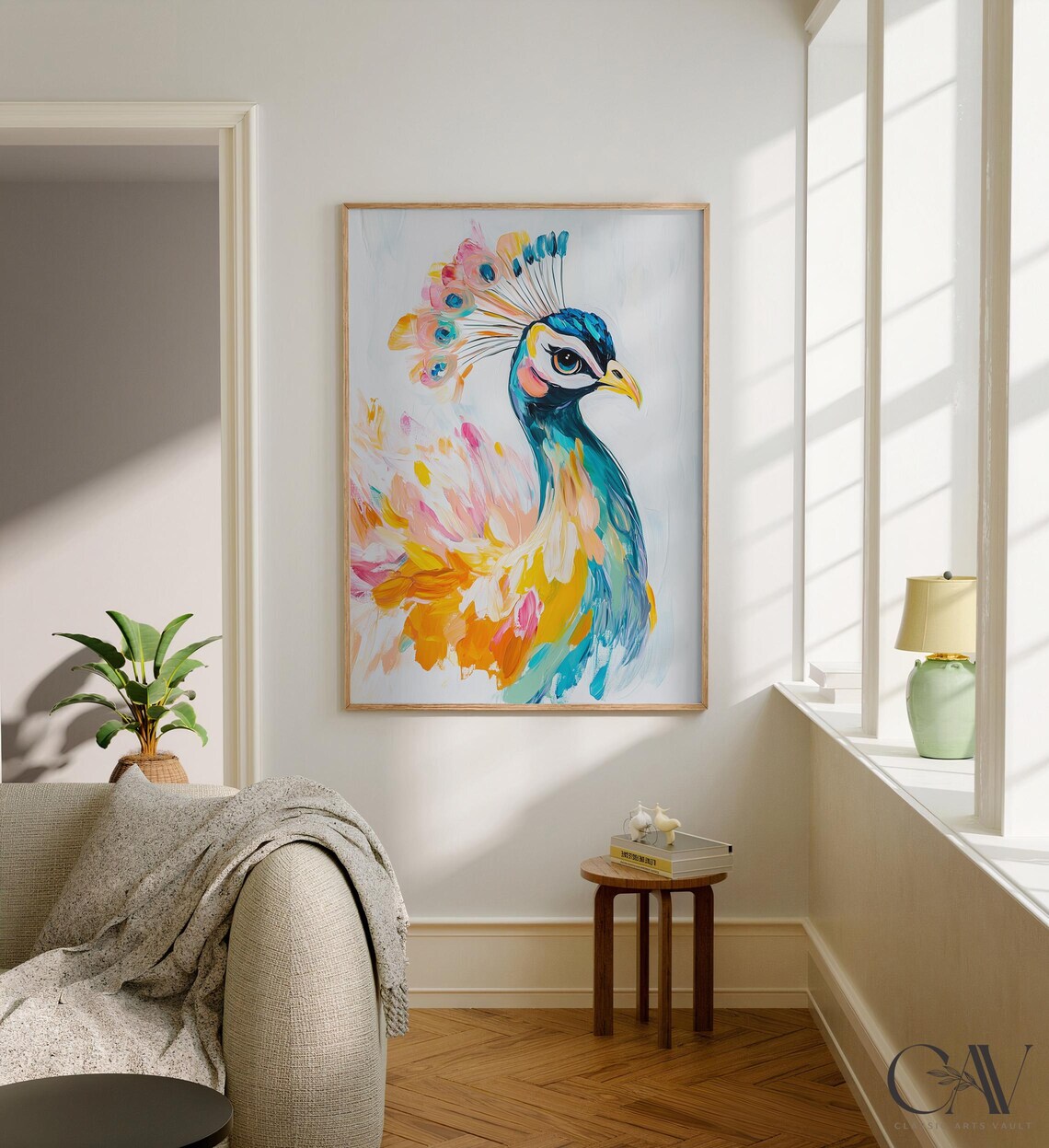 Stunning Peacock Colorful Brushstroke Portrait Vibrant Bird Wall Art - Image 2