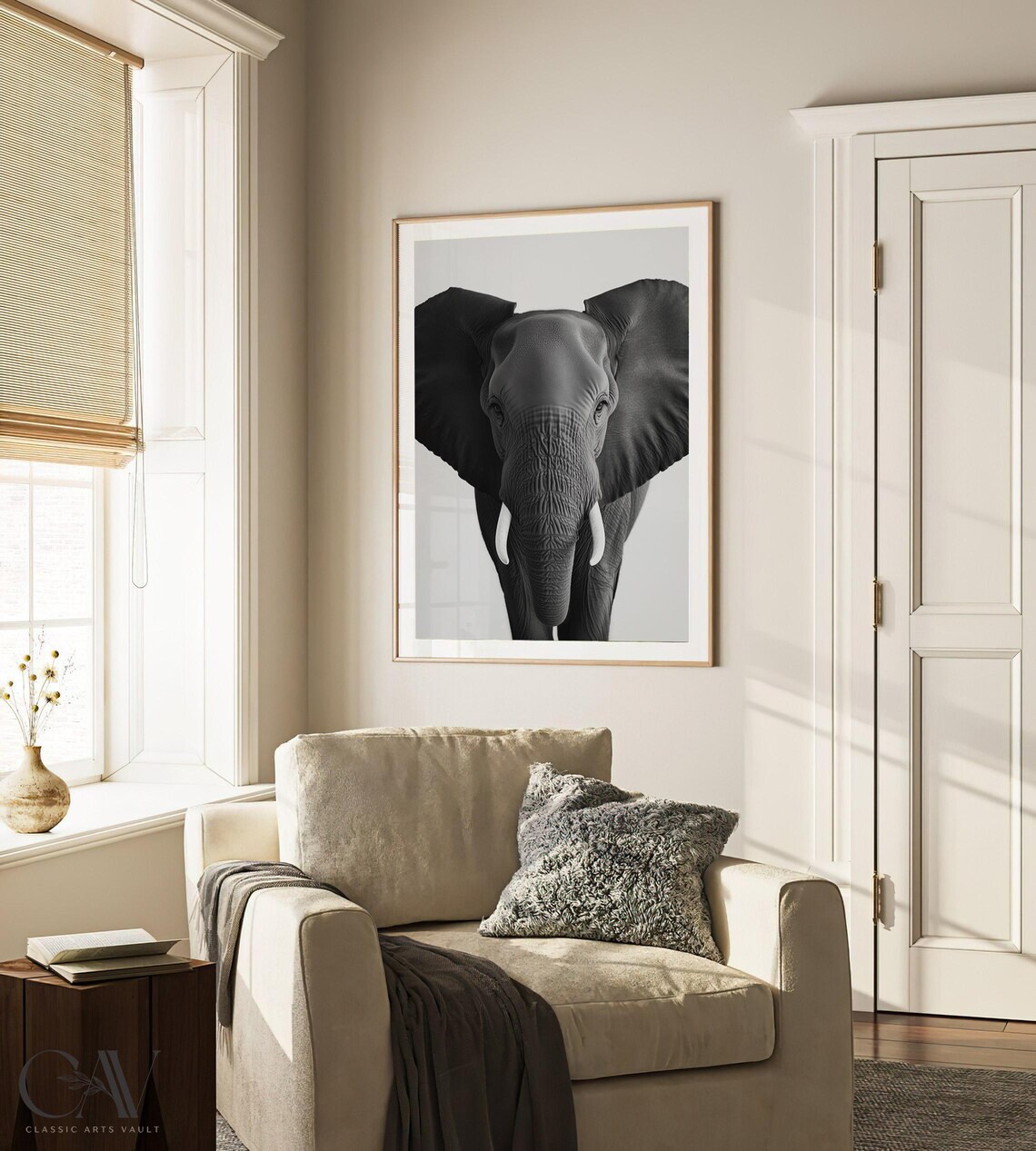 Black and White Elephant Front View Portrait Photography Poster - Image 3