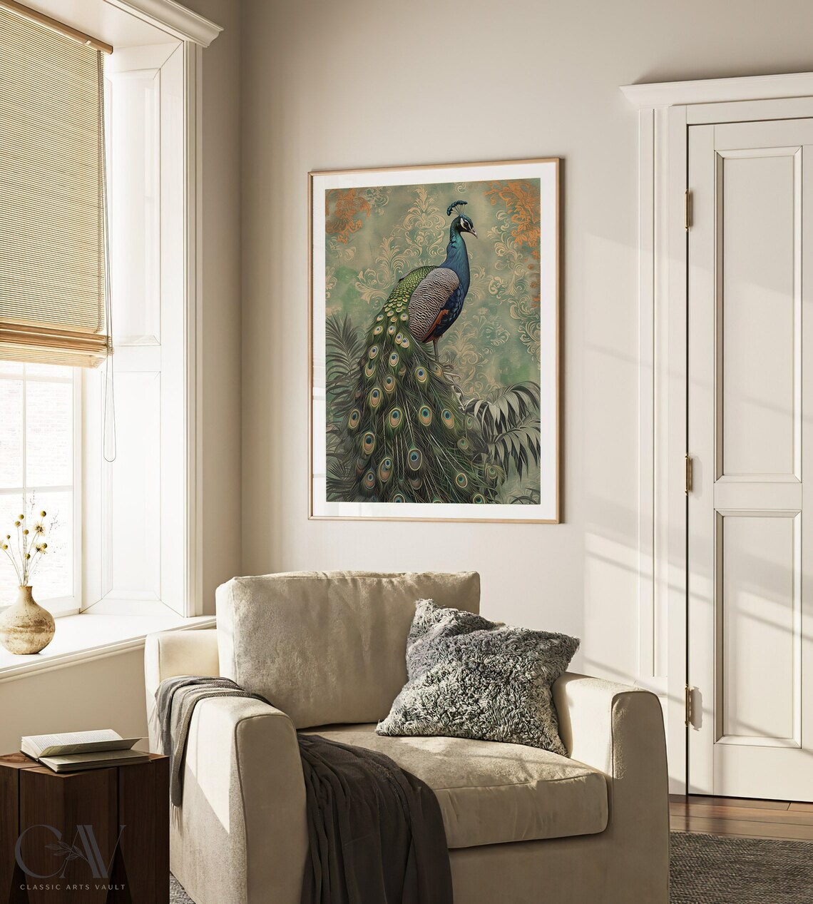 Peacock Full Tail Feathers Vintage Gold Damask Botanical Poster - Image 3