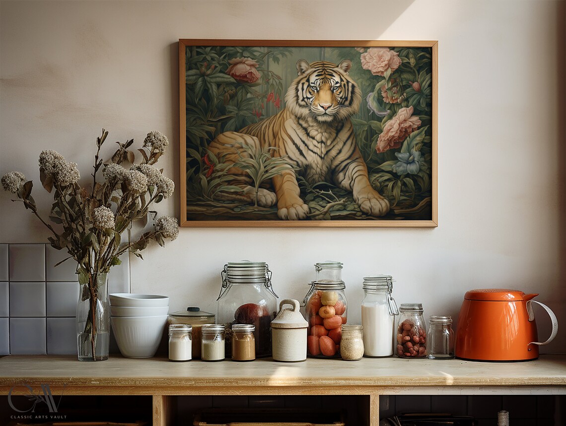William Morris Inspired Tiger Art Print, Rustic Farmhouse - Image 4