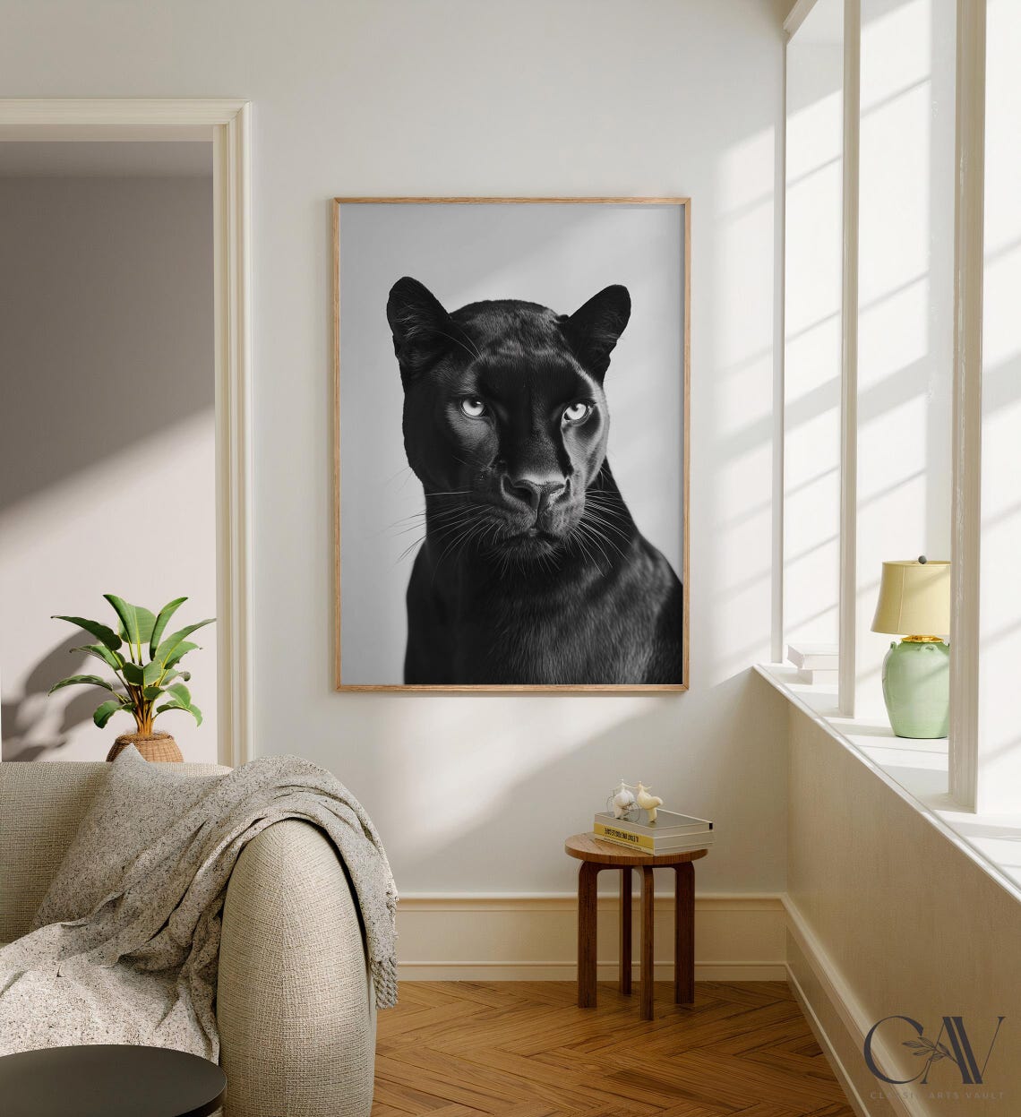 Black Panther Front View Close Up Black and White Photo Poster - Image 2