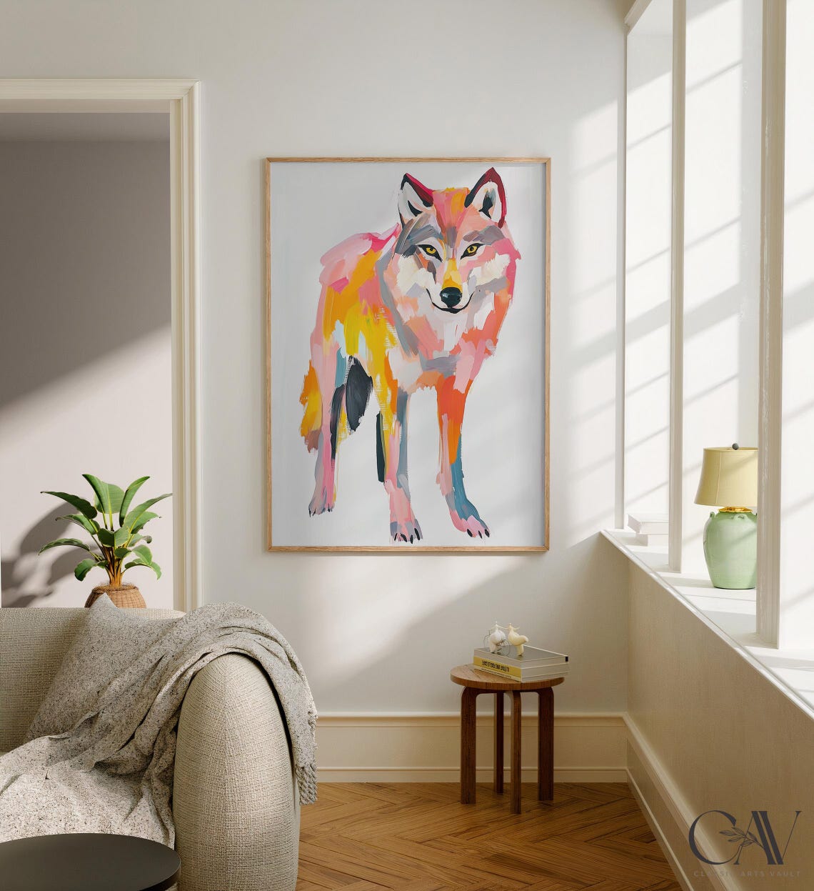 Colorful Abstract Wolf Painting in Pink Orange and Teal Poster
