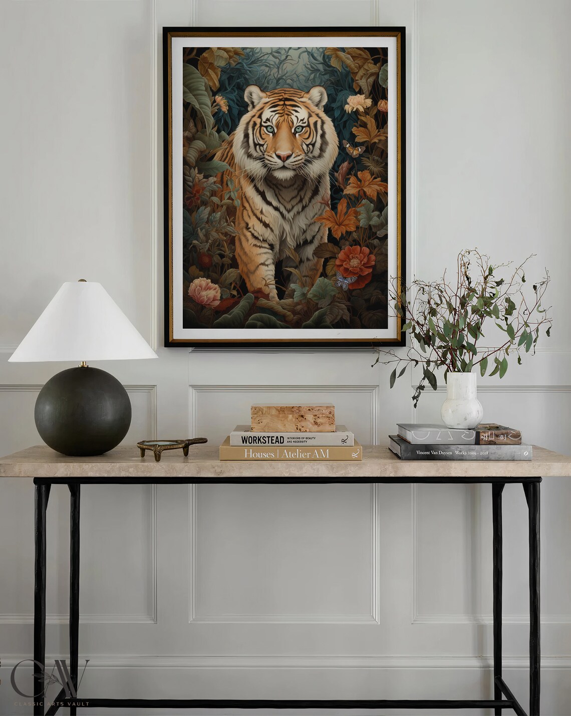 Majestic Tiger Portrait In Lush Autumn Garden With Butterflies Poster - Image 3