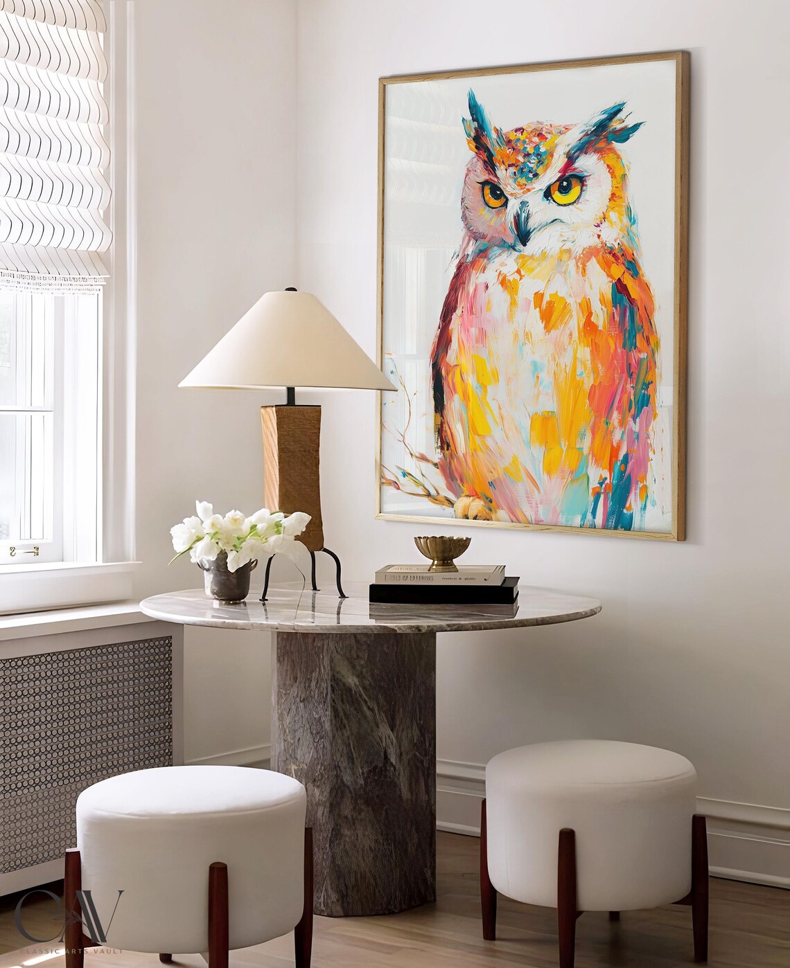 Great Horned Owl Colorful Brushstroke Portrait Wild Bird Wall Art - Image 4
