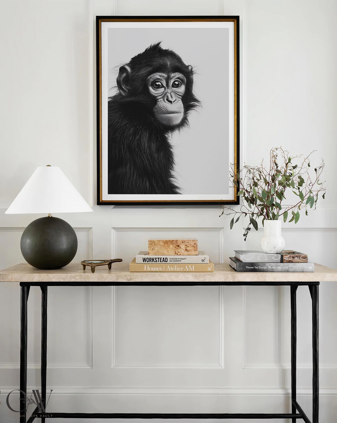Baby Chimpanzee Black and White Portrait Animal Photography Wall Art - Image 4