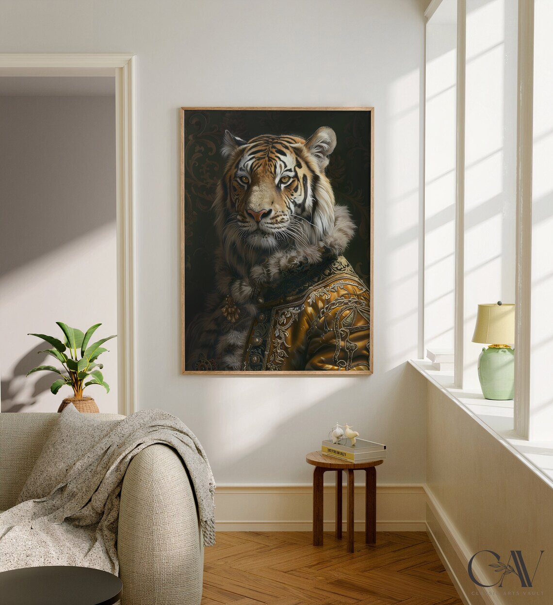 Majestic Tiger in Ornate Gold Brocade Coat Royal Portrait Poster - Image 3