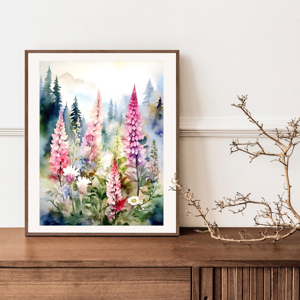 Tall Pink Foxglove Wildflower Spikes Misty Pine Forest Poster - Image 4