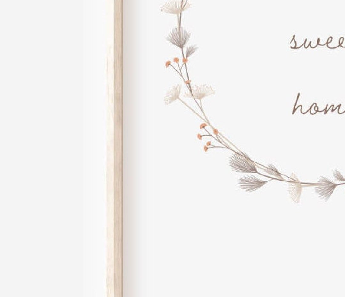 Home Sweet Home Botanical Wreath Elegant Script Quote Art Print - Image 3