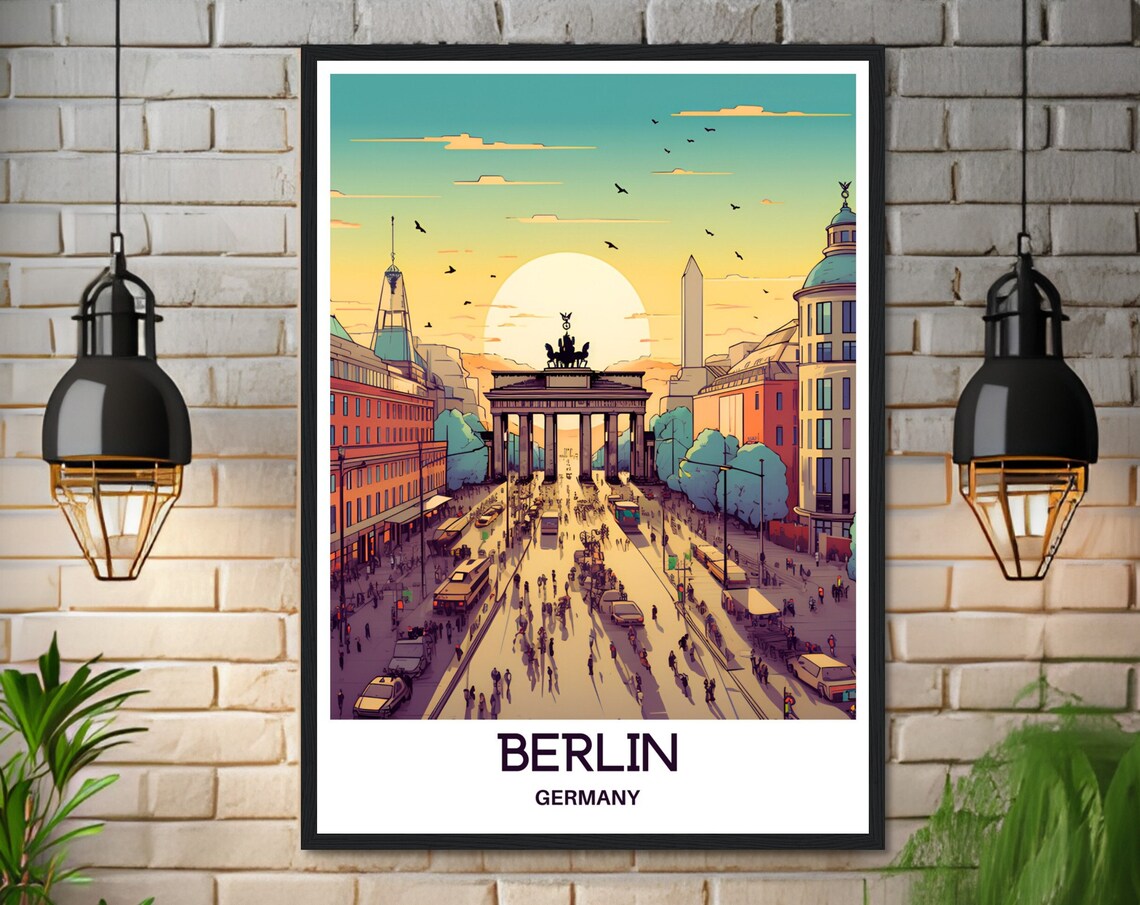 Berlin Germany Brandenburg Gate Sunset Street Scene Travel Poster - Image 3