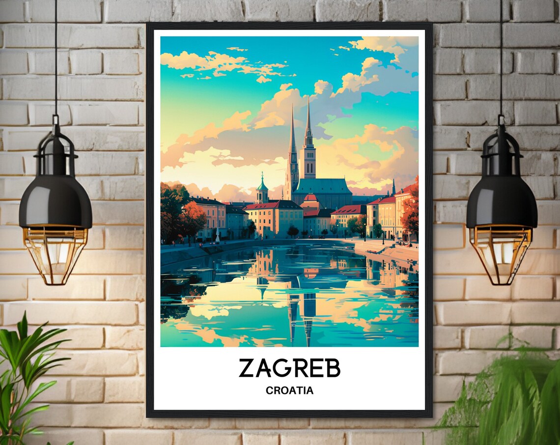 Zagreb Croatia Cathedral Golden Riverside Old Town Travel Poster - Image 3