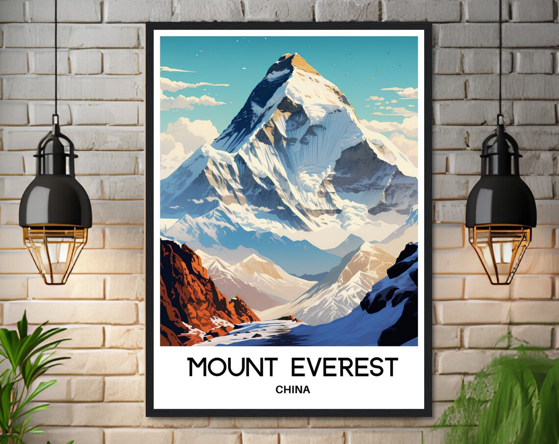 Mount Everest Snowy Summit Glacier Mountain Valley Travel Poster - Image 3