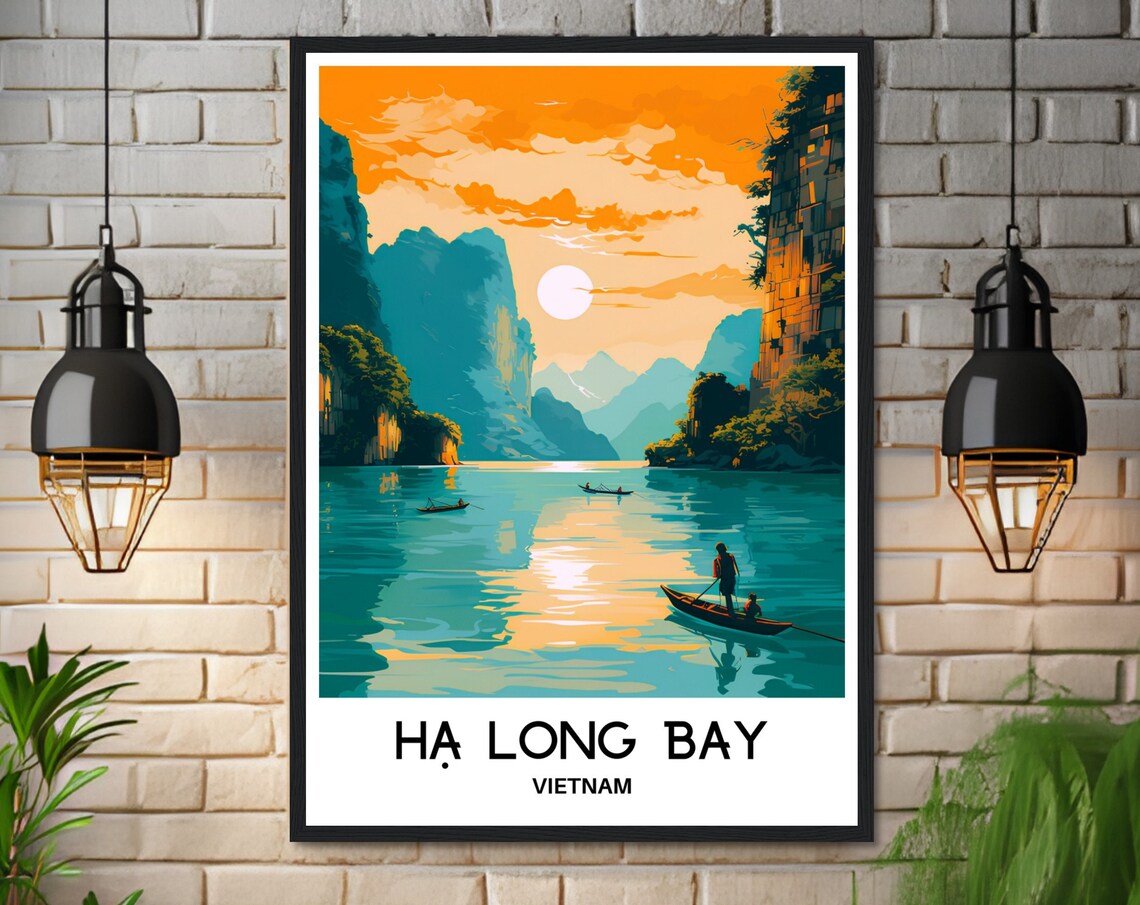 Ha Long Bay Vietnam Golden Sunset Limestone Karsts Travel Poster - Image 3