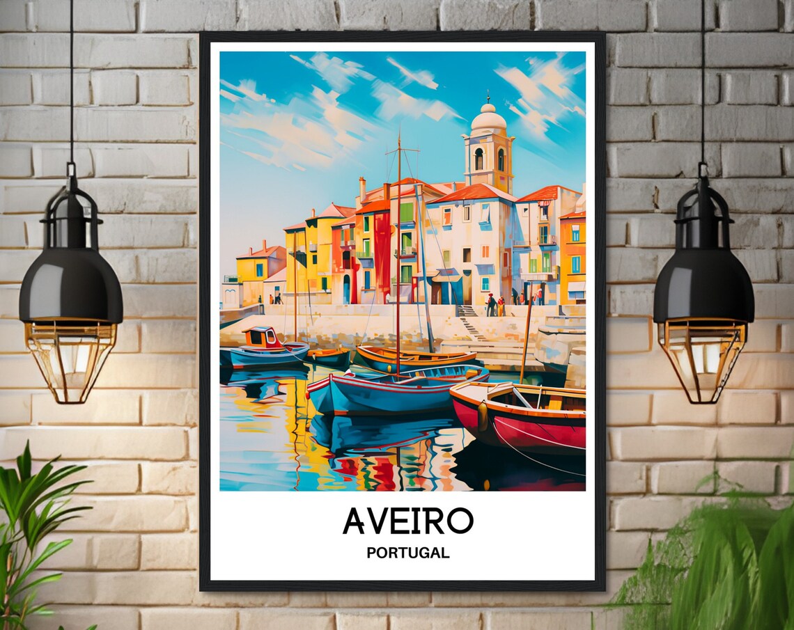 Aveiro Portugal Travel Poster of the Colorful Harbor and Boats - Image 3