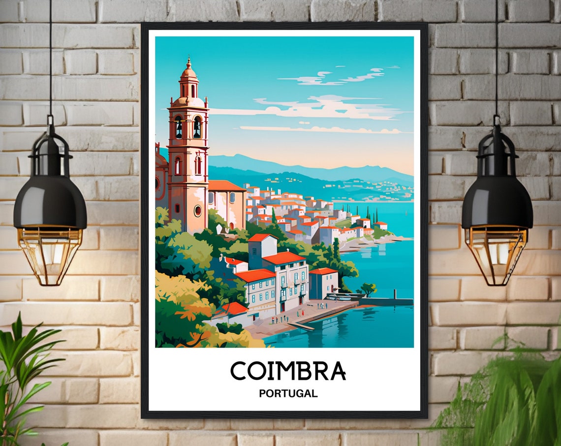 Charming Coimbra Portugal Coastal Church Town Sunny Travel Poster - Image 3