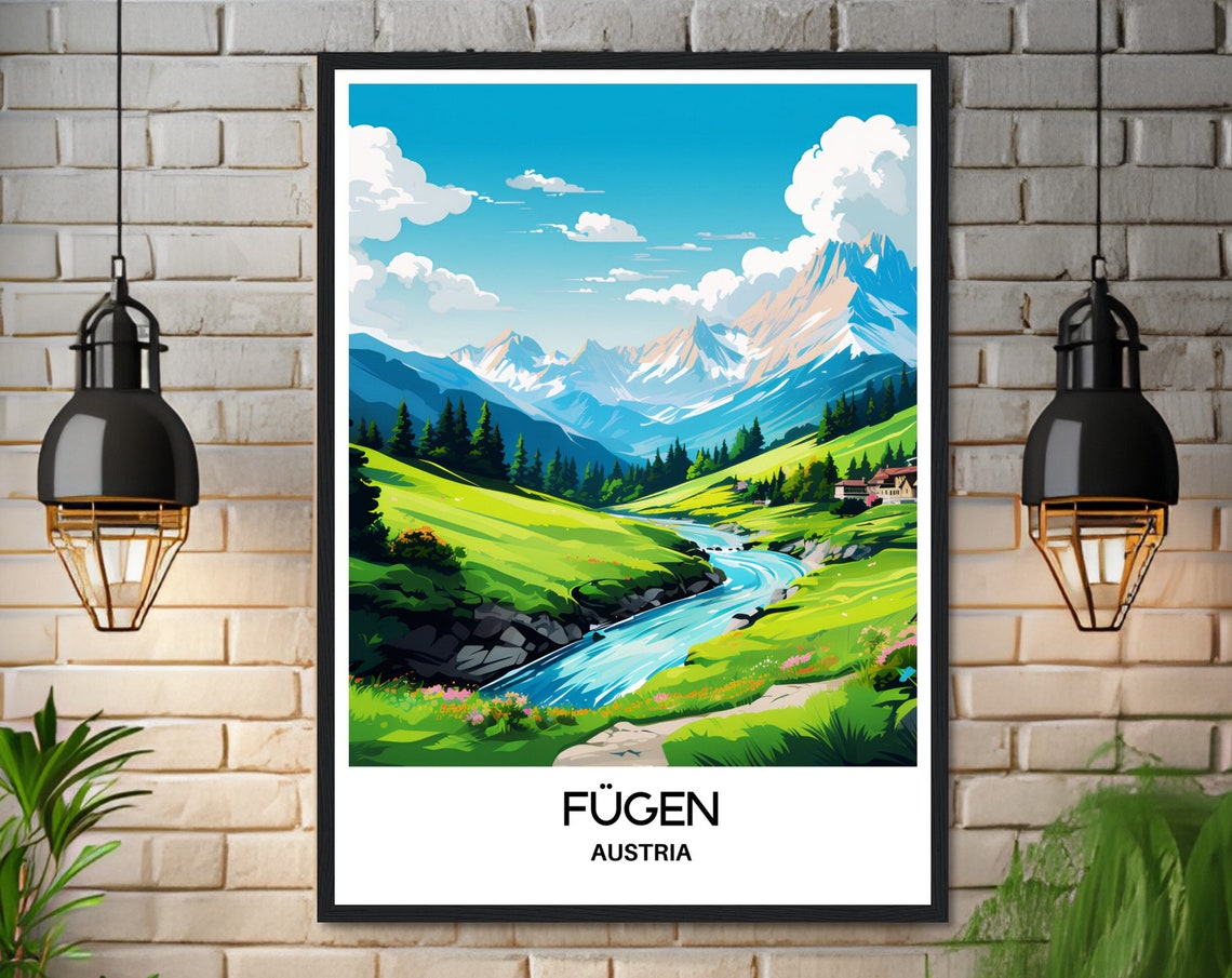 Fugen Alpine Meadow Stream Austria Tyrol Mountain Travel Poster - Image 3