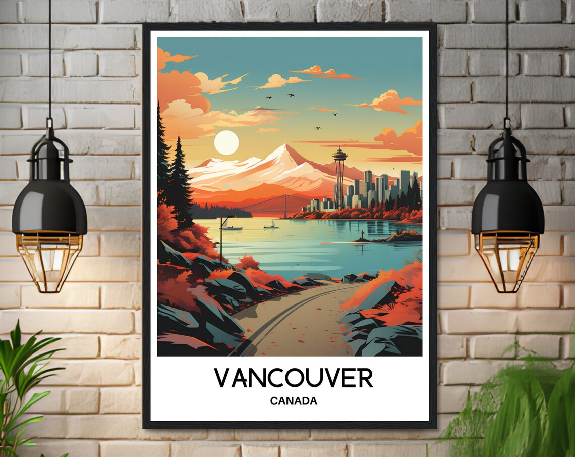 Beautiful Vancouver Sunset Harbor Skyline Canada Travel Poster - Image 3