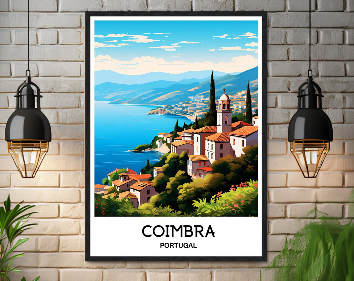 Coimbra Portugal Riverside Church Old Town Scenic Travel Poster - Image 3